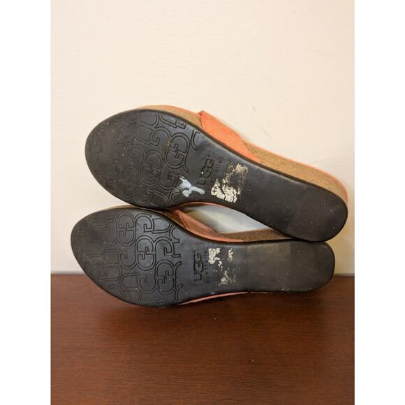 Ugg Women's Flip Flops Sandals Shoes Wedge Heel Pink Suede Size 7. - Picture 6 of 7